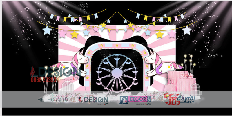 Trang Trí Sinh Nhật Chủ Đề Carousel Cổ Tích Cho Bé Gái Đáng Yêu