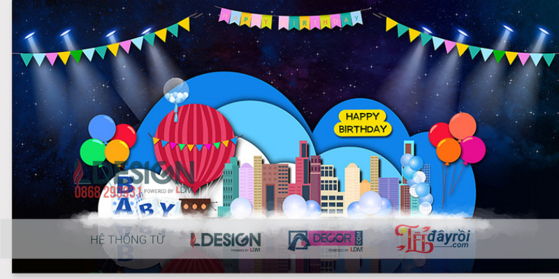 Trang Trí Sinh Nhật Chủ Đề Khinh Khí Cầu & Bầu Trời Xanh Cho Bé Trai