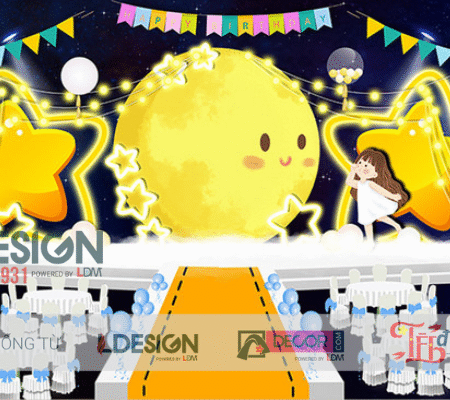 Trang Trí Sinh Nhật Bé Gái Chủ Đề Ánh Trăng Vàng Lung Linh