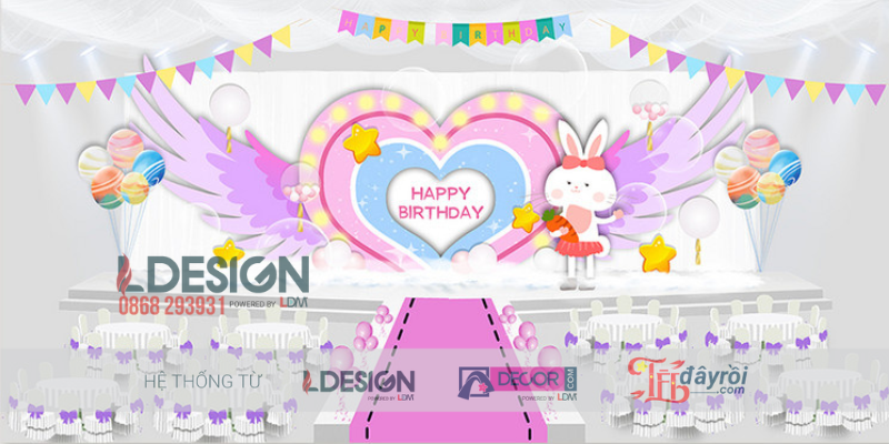 Trang Trí Sinh Nhật Chủ Đề Thỏ Hồng Dễ Thương Cho Bé Gái - Ảnh 3