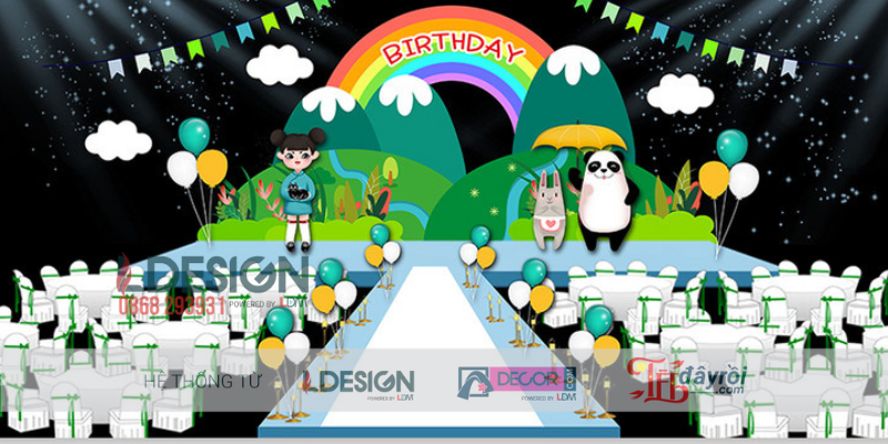 Trang Trí Sinh Nhật Chủ Đề Cầu Vồng Và Gấu Trúc Dễ Thương - Ảnh 3