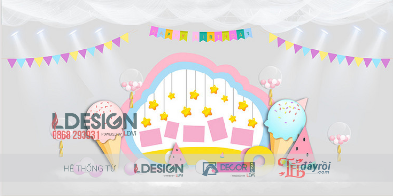 Trang Trí Sinh Nhật Dễ Thương Chủ Đề Cầu Vồng & Bong Bóng - Ảnh 2