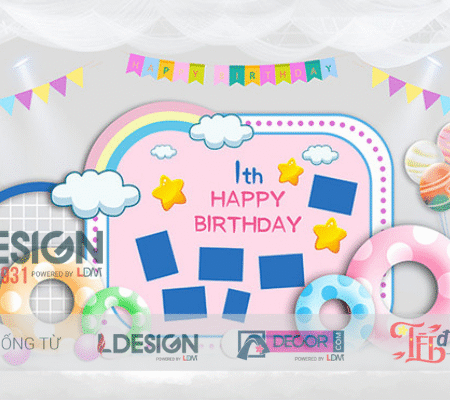 Trang Trí Sinh Nhật Chủ Đề Mèo Dễ Thương & Cầu Vồng Rực Rỡ