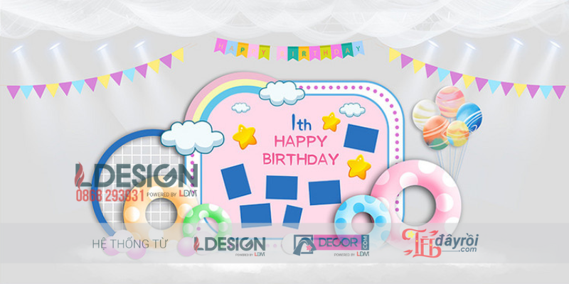 Trang Trí Sinh Nhật Chủ Đề Mèo Dễ Thương & Cầu Vồng Rực Rỡ