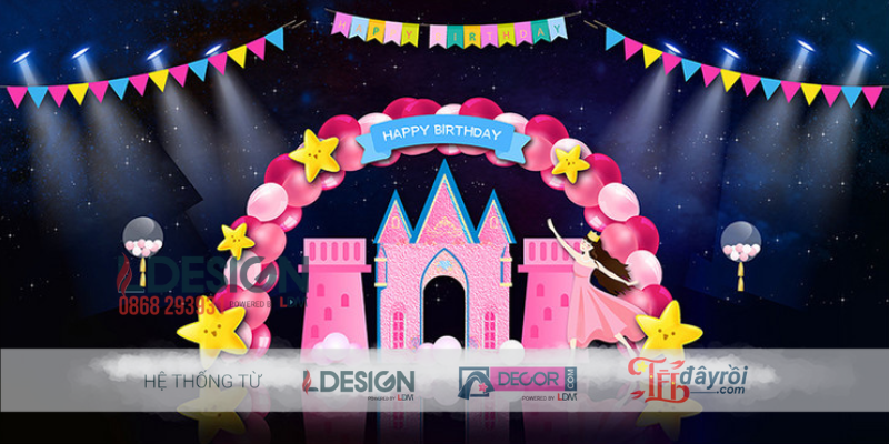 Trang Trí Sinh Nhật Chủ Đề Lâu Đài Công Chúa Cho Bé Gái - Ảnh 2