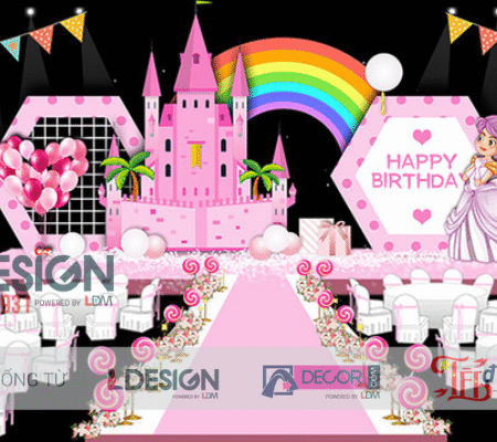 Mẫu Trang Trí Sinh Nhật Công Chúa Lâu Đài Hồng Dễ Thương
