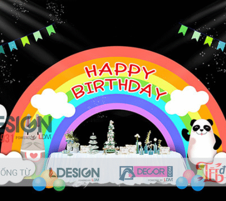 Trang Trí Sinh Nhật Chủ Đề Cầu Vồng Và Gấu Trúc Dễ Thương