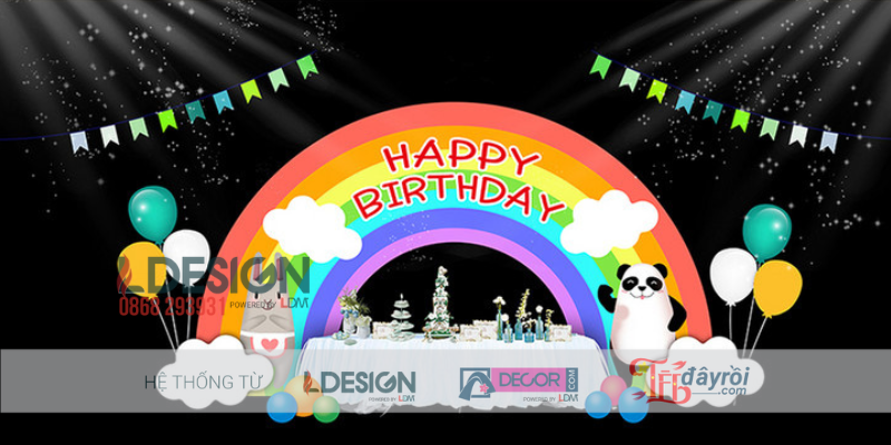 Trang Trí Sinh Nhật Chủ Đề Cầu Vồng Và Gấu Trúc Dễ Thương