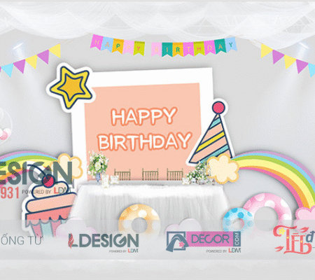 Trang Trí Sinh Nhật Dễ Thương Chủ Đề Cầu Vồng & Bong Bóng