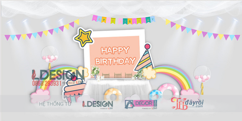 Trang Trí Sinh Nhật Dễ Thương Chủ Đề Cầu Vồng & Bong Bóng