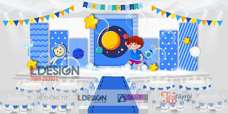 Trang Trí Sinh Nhật Chủ Đề Vũ Trụ – Backdrop Hành Tinh Dễ Thương Cho Bé