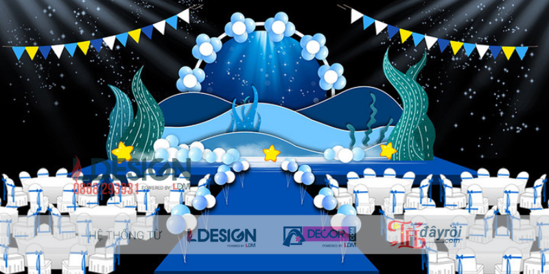 Không Gian Sinh Nhật Xanh Dương Đậm Chất Ocean