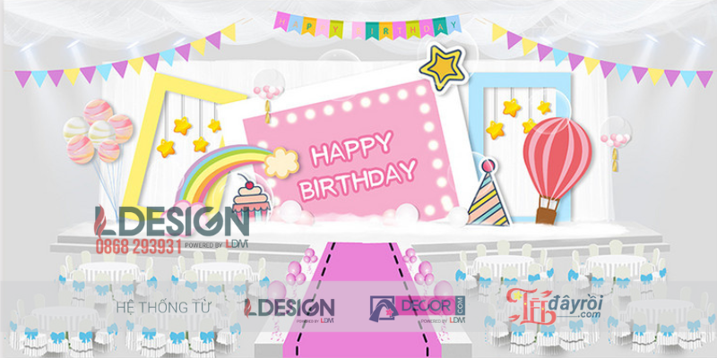 Trang Trí Sinh Nhật Dễ Thương Chủ Đề Cầu Vồng & Bong Bóng - Ảnh 3