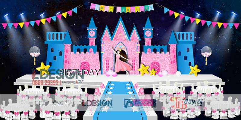 Trang Trí Sinh Nhật Chủ Đề Lâu Đài Công Chúa Cho Bé Gái