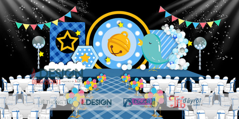 Trang Trí Sinh Nhật Chủ Đề Chuông Vàng & Chú Chim Xanh – Không Gian Tươi Sáng Cho Bé Trai - Ảnh 2