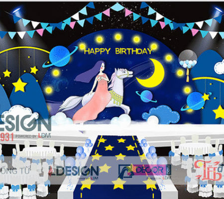 Trang Trí Sinh Nhật Chủ Đề Nàng Tiên Cưỡi Ngựa Trên Bầu Trời Sao – Không Gian Huyền Ảo Cho Bé Gái
