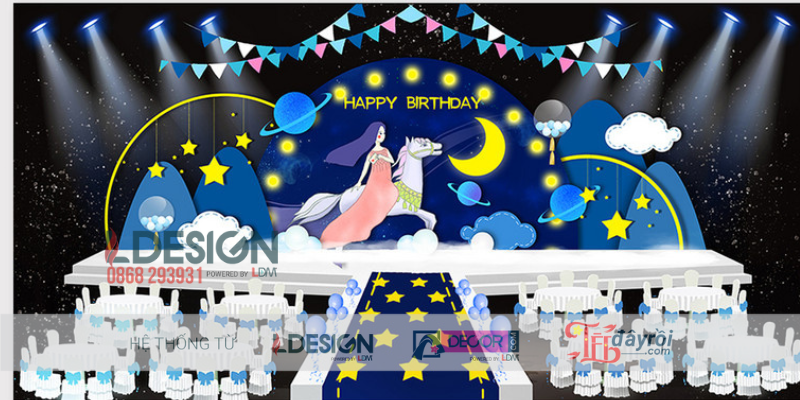 Trang Trí Sinh Nhật Chủ Đề Nàng Tiên Cưỡi Ngựa Trên Bầu Trời Sao – Không Gian Huyền Ảo Cho Bé Gái