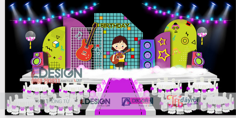 Trang Trí Sinh Nhật Chủ Đề Ban Nhạc Nhí – Sân Khấu Âm Nhạc Sôi Động Cho Bé Trai