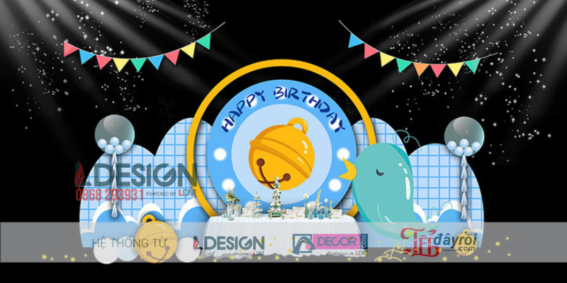 Trang Trí Sinh Nhật Chủ Đề Chuông Vàng & Chú Chim Xanh – Không Gian Tươi Sáng Cho Bé Trai - Ảnh 3