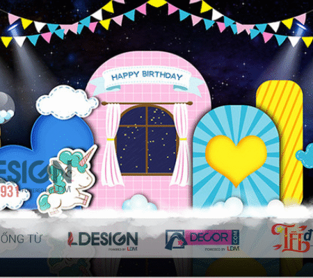 Trang Trí Sinh Nhật Chủ Đề Kỳ Lân Cầu Vồng – Không Gian Mơ Mộng Dành Cho Bé Gái