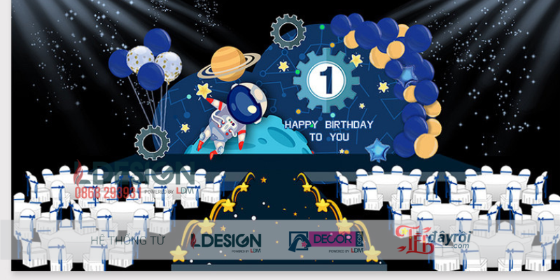 Trang Trí Sinh Nhật Chủ Đề Không Gian Vũ Trụ – Bữa Tiệc Phi Hành Gia Ấn Tượng Cho Bé Trai