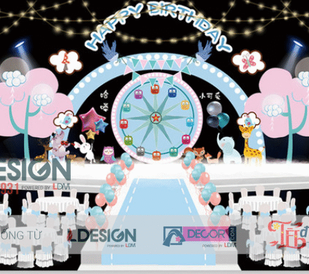 Trang Trí Sinh Nhật Chủ Đề Vòng Quay Kỳ Diệu – Không Gian Màu Hồng Ngọt Ngào Cho Bé Yêu
